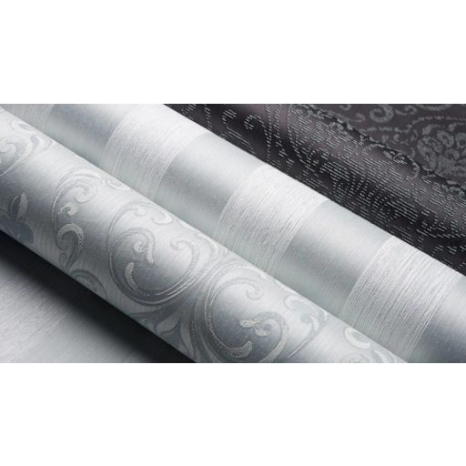 Klasszikus damaszt elegáns indaminta valódi textil szürke szürkészöld és ezüst tónus fénylő szemcsék tapéta
