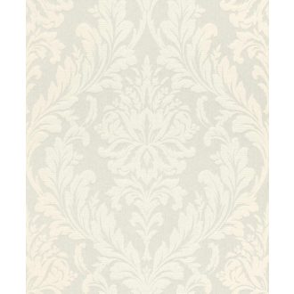   Nagy Fehér és Fényes! Selymes textilszálakon nagyformátumú akantusz levélmintázat selymes fehér és gyapjúfehér tónus tapéta