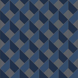   Térbeli illuzió - extrém mélységek háromdimenziós geometrikus motívum éjkék bézsarany tapéta