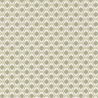 CAROLINE Geometrikus rácsos minta virágmotívummal fehér halvány khakizöld zöld tapéta