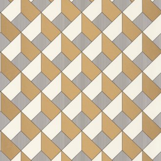  Geometrikus 3D formák fényes labirintusa fehér fémes arany fekete tapéta