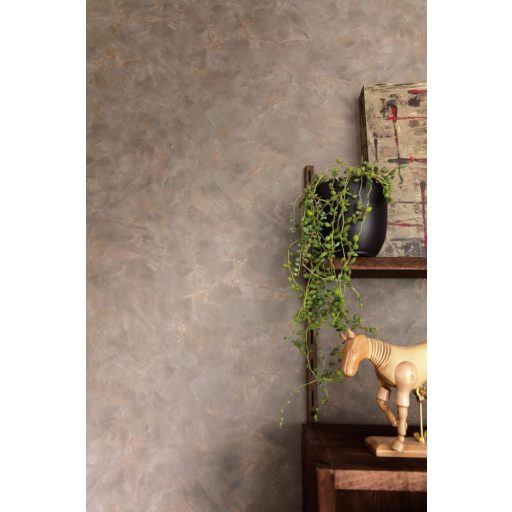 Valósághű megjelenésű nyers patinás vakolat/beton minta barna és rézszín tónus fémes hatás tapéta