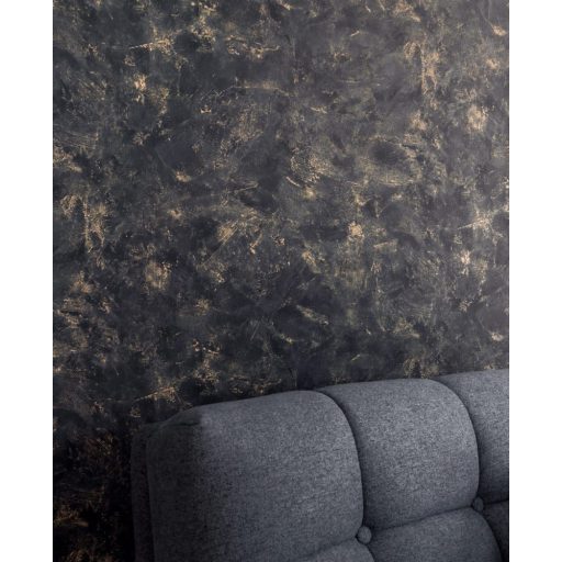 Valósághű megjelenésű nyers patinás vakolat/beton minta antracit/fekete és arany tónus fémes hatás tapéta