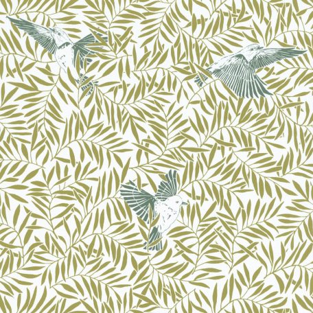 Sunny Day 100237006  BIRDY Natur kis madarak levelek között fehér zöld ezüstszürke tapéta