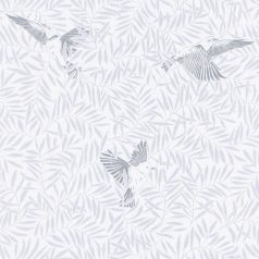 BIRDY Natur kis madarak levelek között fehér hűvös szürke ezüstszürke tapéta