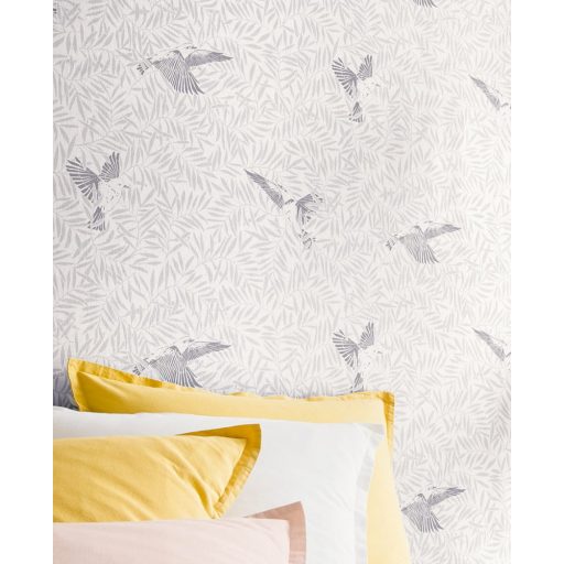 BIRDY Natur kis madarak levelek között fehér hűvös szürke ezüstszürke tapéta