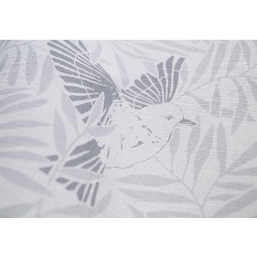 BIRDY Natur kis madarak levelek között fehér hűvös szürke ezüstszürke tapéta