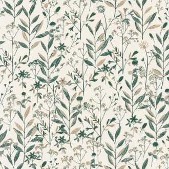 LAURA Natur mezei növények virágok krémfehér telt gazdag zöld ragyogó arany tapéta