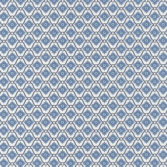 CAROLINE Geometrikus rácsos minta virágmotívummal krém kék mélykék/fekete tapéta