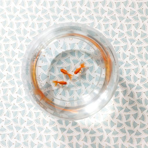 A papírhajtogatás művészete! Elforgatott kis legyezők mintája fehér világoskék és arany tónus fémes hatás tapéta