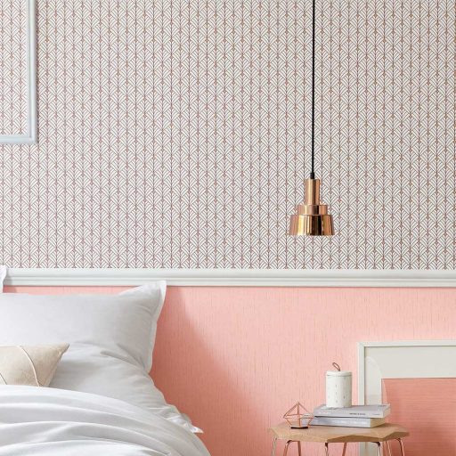 Mistinguett Geometrikus rombuszminta hűvös fehér rózsaszín csillogó arany tapéta