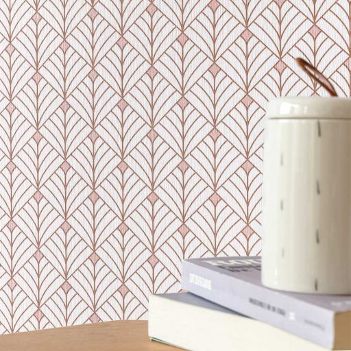 Mistinguett Geometrikus rombuszminta hűvös fehér rózsaszín csillogó arany tapéta