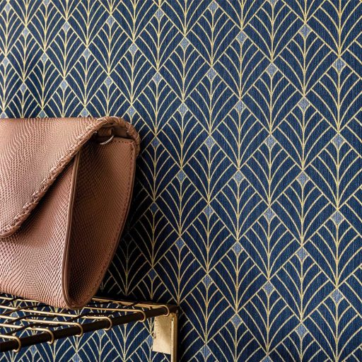 Mistinguett Geometrikus rombuszminta sötétkék csillogó arany tapéta