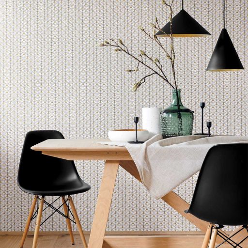 Mistinguett Geometrikus rombuszminta hűvös fehér barna csillogó arany tapéta