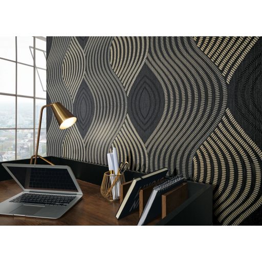 Erismann Fashion for Walls 10045-15 Grafikus nagyformátumú hullámminta szürke fekete ezüst csillogó hatás tapéta