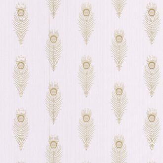 PEACOCK Natur stilizált pávatollak művészi sorozata halvány rózsaszín bézs csillogó arany tapéta