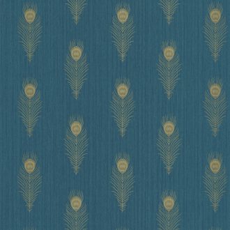 PEACOCK Natur stilizált pávatollak művészi sorozata világos kék kékeszöld csillogó arany tapéta