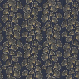  Scarlett 100486062 GINGKO Natur stilizált gingko levelek mély sötétkék csillogó arany tapéta
