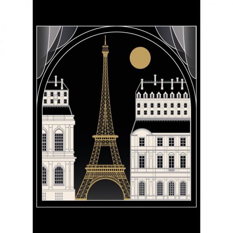  100529899 SCARLETT by NIGHT Párizs éjjel az Eiffel toronnyal fekete fehér arany falpanel