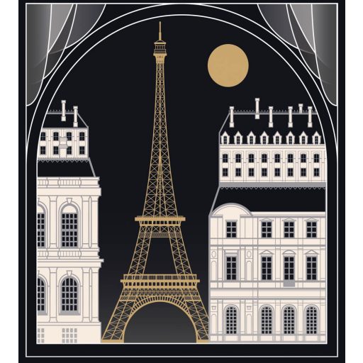  100529899 SCARLETT by NIGHT Párizs éjjel az Eiffel toronnyal fekete fehér arany falpanel