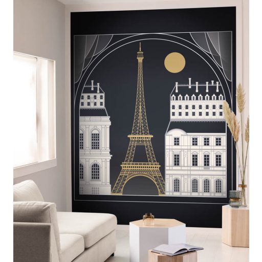  100529899 SCARLETT by NIGHT Párizs éjjel az Eiffel toronnyal fekete fehér arany falpanel
