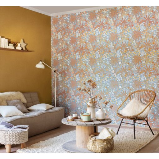 Természetes kézműves szellemű lágy egyszínű finom textilhatású minta okker/aranybarna/sárga tónus tapéta