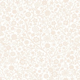   Kacskaringózó indákon friss és energikus kavargó levelek és virágok fehér és rózsaszín/bézses rózsaszín tónus tapéta