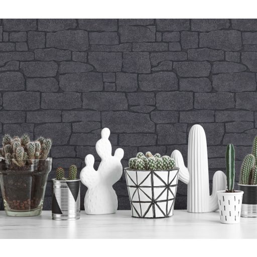 Erismann MIX Collection/Imitations 2 10091-15 Natur tégla/kőminta antracit fekete csillogó mintarészletek tapéta