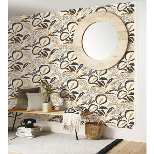 Moonlight 101082093  Natur nagyformátumú levelek fekete fehér fémes arany tapéta