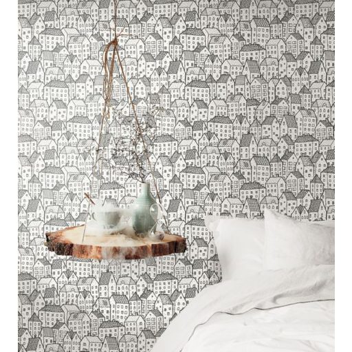 Moonlight 101119000 Grafikus vázlatos házak sokasága fehér fekete tapéta