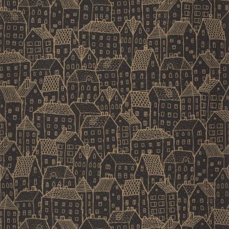 Moonlight 101122093  Grafikus vázlatos házak sokasága fekete fémes arany tapéta
