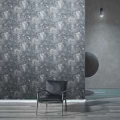   Akvarell hatású lenyűgöző botanikai minta - virágfürtök kortárs eleganciával acélkék antracit halványszürke rózsaszín és fehér tónus tapéta