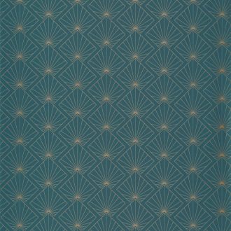   Ragyogó napsugár (vagy akár legyező) Art Deco motívum zöldeskék arany tapéta