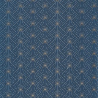   Ragyogó napsugár (vagy akár legyező) Art Deco motívum éjkék arany tapéta