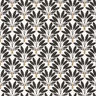 Natur trópusi apró sűrűn elhelyezkedő stilizált pálmafák fehér fekete arany tapéta