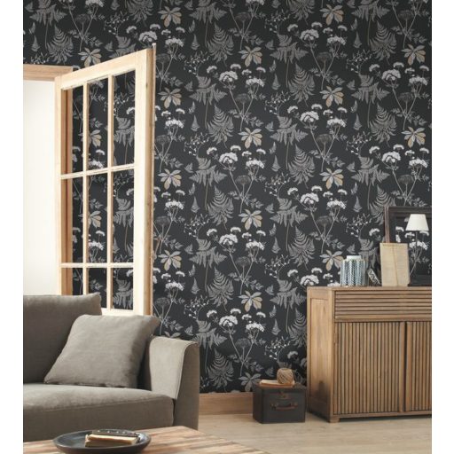  Natur mezei növények virágok szürke fehér fekete arany tapéta