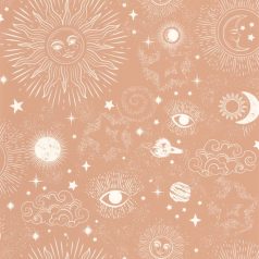   Caselio Young and Free 103244040 AsztroTrend Világűr szimbolikus minta kelta nap hold csillagok szemek nyers barna krém tapéta