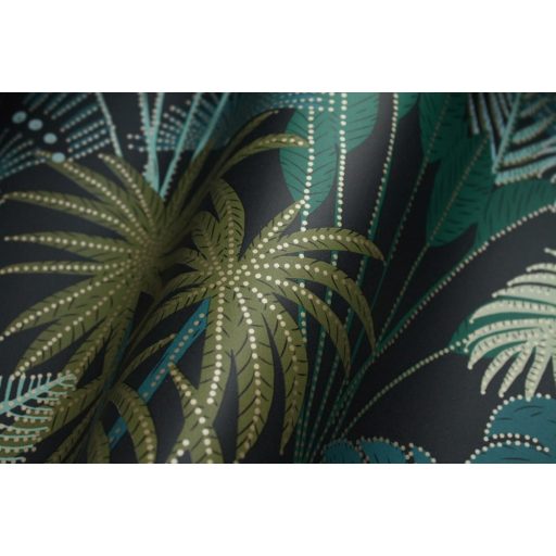 PHILIPPINES Natur dzsungel mélykék zöld árnalatok bézs csillogó fémes fény tapéta