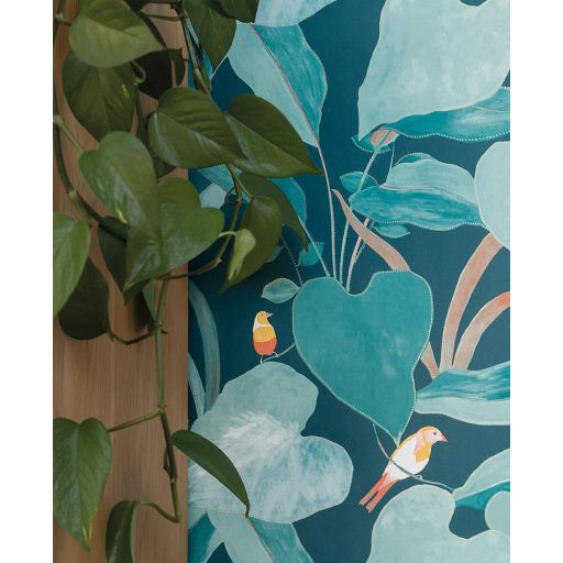  AMAZONIA Natur dzsungel levélzete egzotikus madarakkal kékeszöld zöld fehér szines tapéta