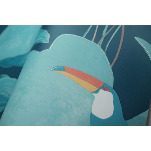  AMAZONIA Natur dzsungel levélzete egzotikus madarakkal kékeszöld zöld fehér szines tapéta