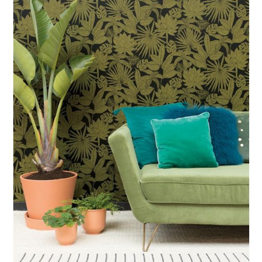 dzsungellevelek művészi ábrázolásban fekete zöld csillogó fémes fény tapéta