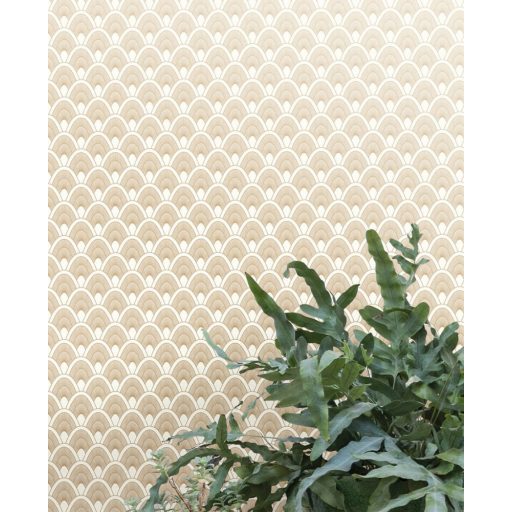  Natur retro trópusi madár stilizált tollazata krémfehér barna fémes csillogó fény tapéta