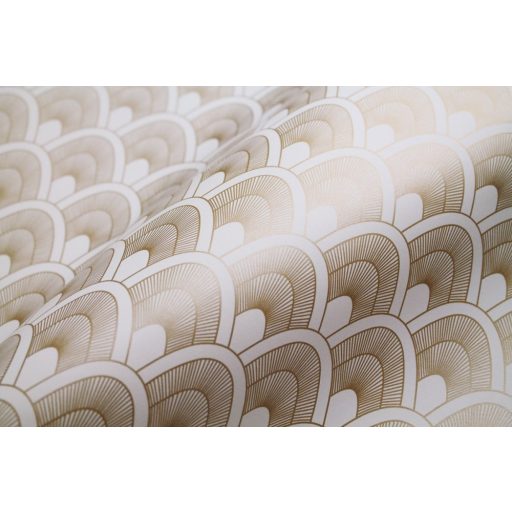  Natur retro trópusi madár stilizált tollazata krémfehér barna fémes csillogó fény tapéta