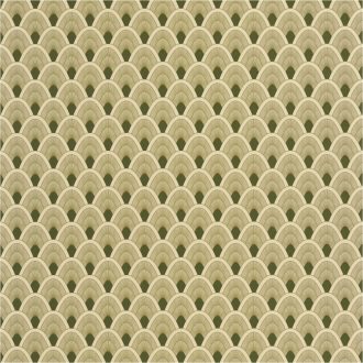  trópusi madár stilizált tollazata krém zöld zöldarany fémes csillogó fény tapéta