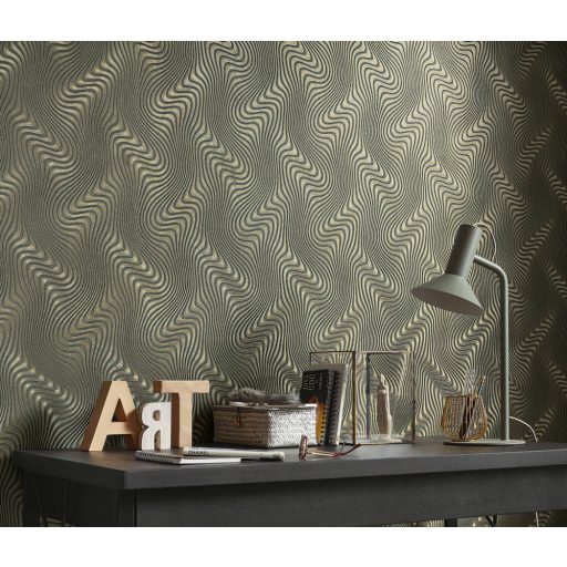 Erismann Fashion for Walls 2 by GMK 10146-15 Design Örvénylő hullámminta 3D bézsarany szürke antracit ezüst fémes csillogó hatás tapéta