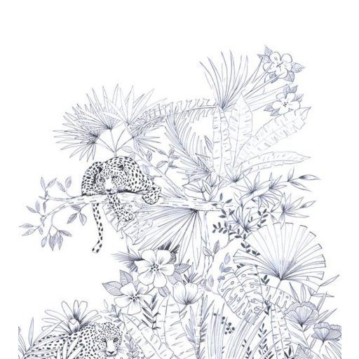  KENYA Natur grafikus leopárd a dzsungel lombozatán fehér mélykék fekete falpane