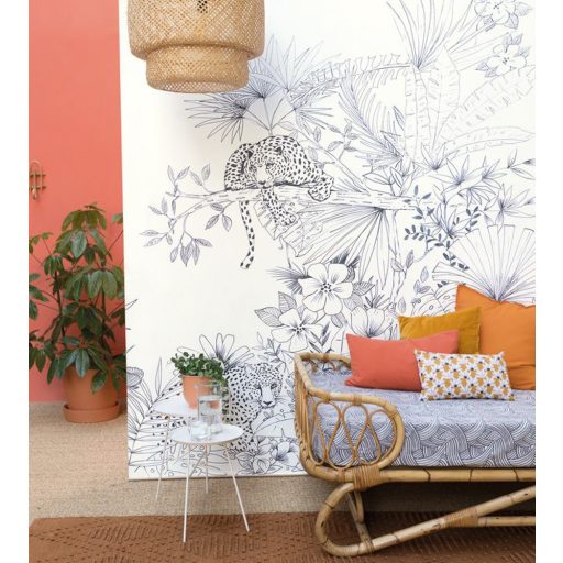  KENYA Natur grafikus leopárd a dzsungel lombozatán fehér mélykék fekete falpane