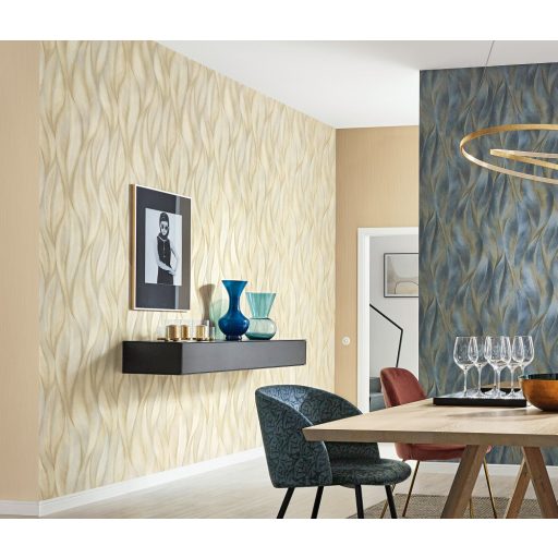 Erismann Fashion for Walls 2 by GMK 10148-14  Natur Design nagyformátumú stilizált levelek krém bézs bézsrany árnyalatok csillogó hatás tapéta