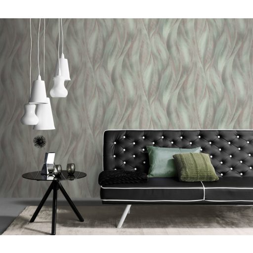 Erismann Fashion for Walls 2 by GMK 10148-18  Natur Design nagyformátumú stilizált levelek türkizzöld szürkéslila árnyalatok csillogó hatás tapéta