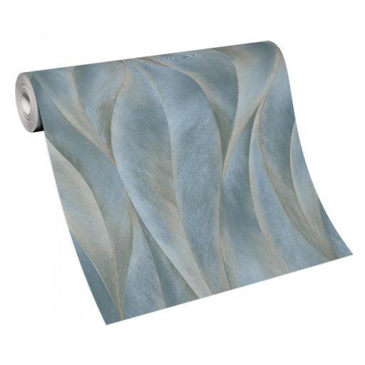 Erismann Fashion for Walls 2 by GMK 10148-44  Natur Design nagyformátumú stilizált levelek fehér kék szürkésbézs bézsarany csillogó hatás tapéta